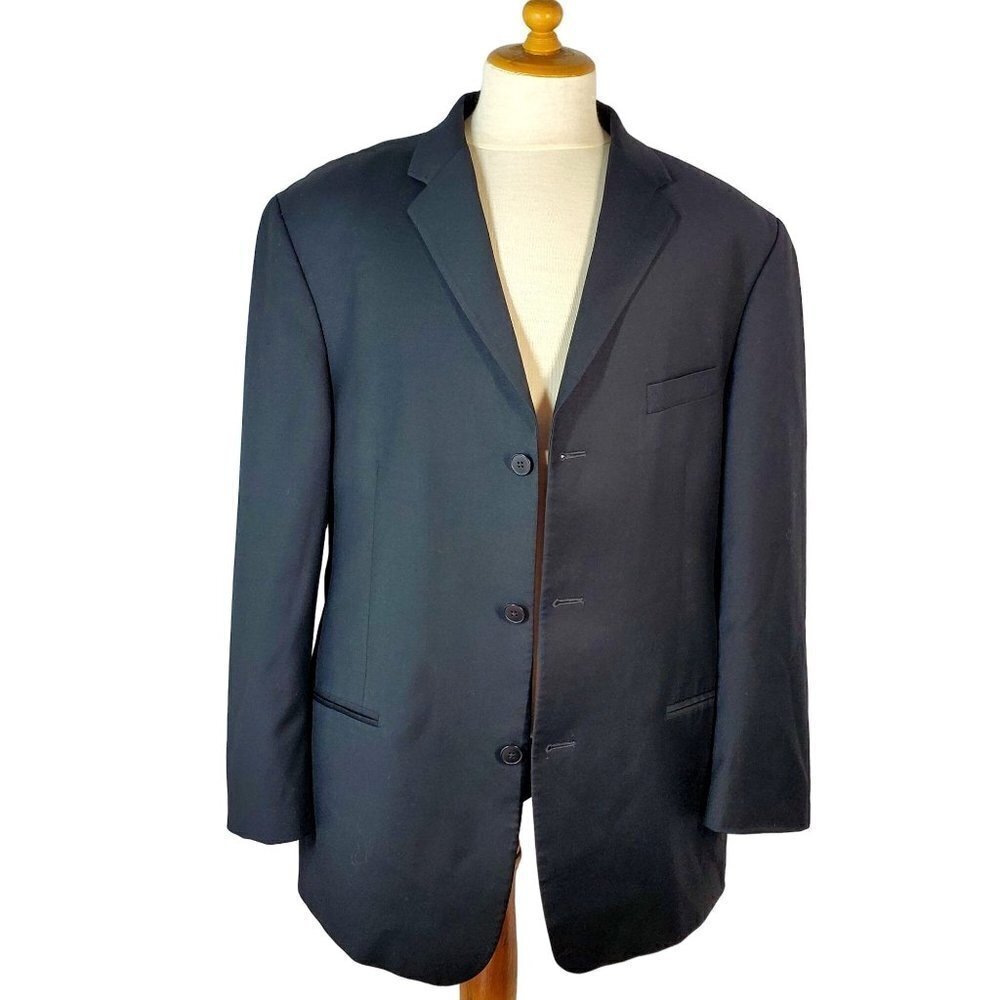 DKNY Macys Black Wool Suit Jacket 3 Button Sport Coat Blazer Mens Size 44R